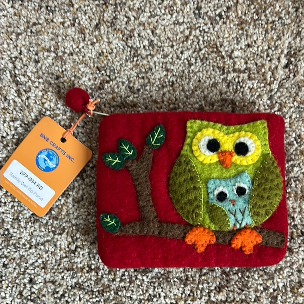 Family Owl Zip Felt Coin Purse, NWT